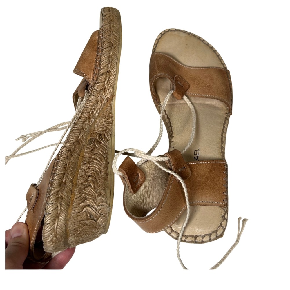 Eric Michael Espadrille Wedge Sandals Women's 40 9.5 Brown Leather Lace Up Spain
